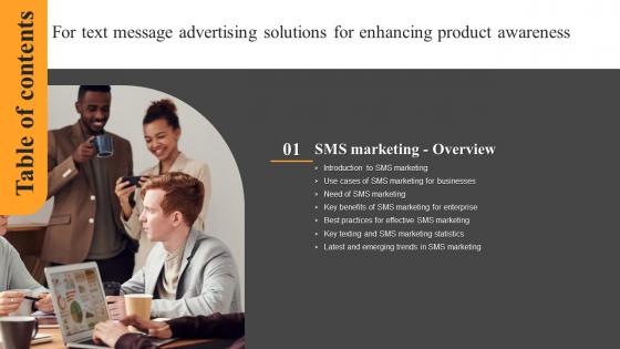 Text Message Advertising Solutions For Enhancing Table Of Contents Infographics Pdf