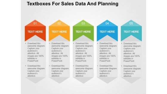 Textboxes For Sales Data And Planning PowerPoint Template