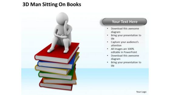 The Business People 3d Man Sitting On Books PowerPoint Slides