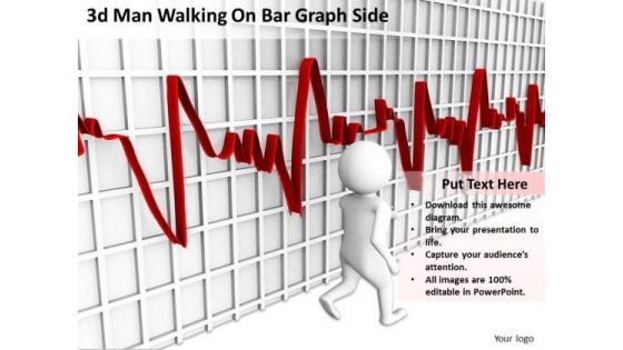 The Business People 3d Man Walking On Bar Graph Side PowerPoint Slides