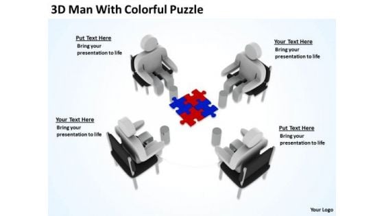 The Business People 3d Man With Colorful Puzzle PowerPoint Slides