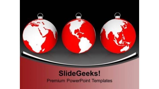 Three Christmas Filigree With Earth Maps Globe PowerPoint Templates Ppt Backgrounds For Slides 1112