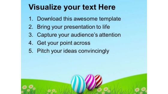 Three Colorful Eggs Of Easter Day Festival PowerPoint Templates Ppt Backgrounds For Slides 0313