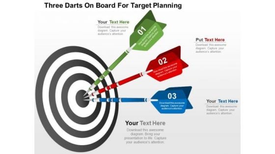 Three Darts On Board For Target Planning PowerPoint Template