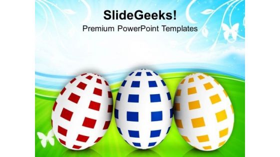 Three Different Colored Easter Eggs PowerPoint Templates Ppt Backgrounds For Slides 0313