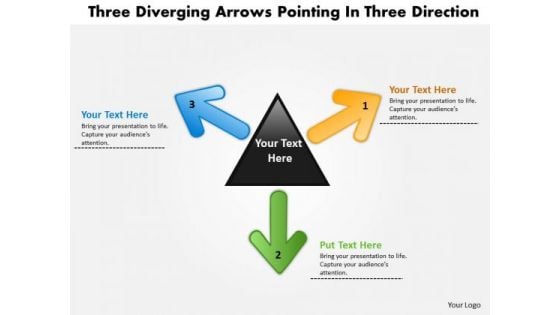 Three Diverging Arrows Pointing Direction Cycle Network PowerPoint Slides