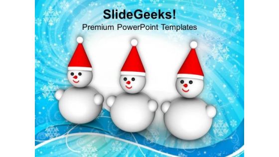 Three Horizontal Standing Snowmen Events PowerPoint Templates Ppt Backgrounds For Slides 1112