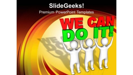 Three Men Join Forces To Lift The Words PowerPoint Templates And PowerPoint Themes 1112