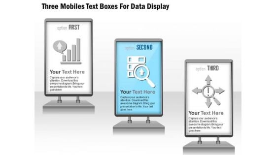 Three Mobiles Text Boxes For Data Display Presentation Template