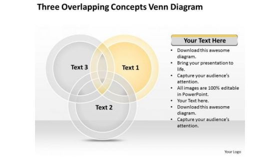 Three Overlapping Concepts Venn Diagram Catering Business Plan Sample PowerPoint Templates
