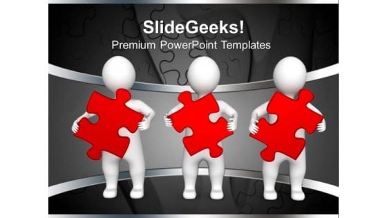 Three Persons Holding Red Puzzle Pieces PowerPoint Templates And PowerPoint Themes 1012