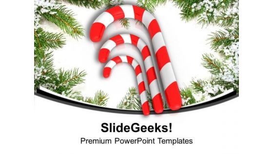 Three Red Candy Cane On Beautiful Background PowerPoint Templates Ppt Backgrounds For Slides 0113