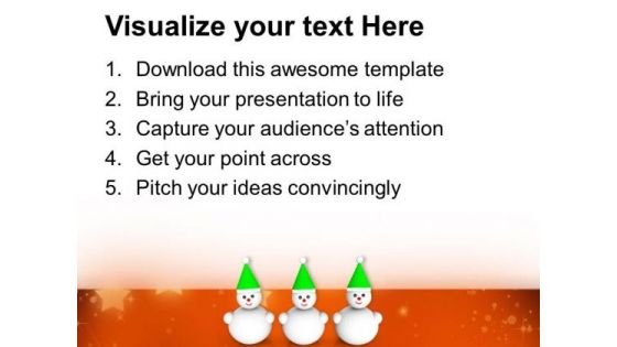 Three Snowman On Christmas Background PowerPoint Templates Ppt Backgrounds For Slides 1212