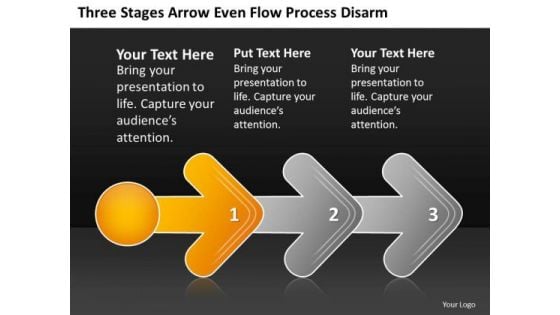 Three Stages Arrow Even Flow Process Digarm Cheap Business Plan PowerPoint Templates