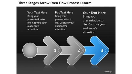 Three Stages Arrow Even Flow Process Digarm Free Business Plan PowerPoint Templates