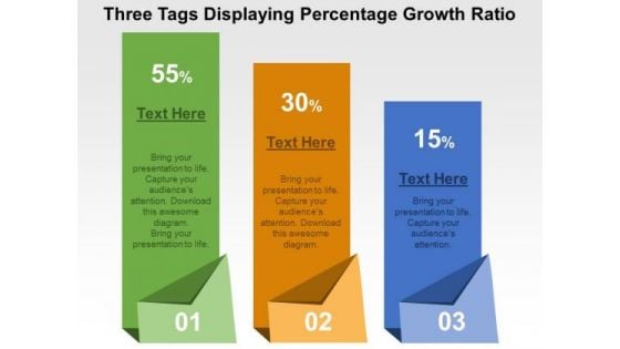 Three Tags Displaying Percentage Growth Ratio PowerPoint Template