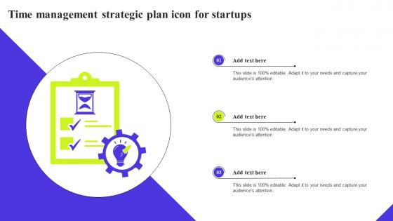 Time Management Strategic Plan Icon For Startups Ppt Gallery Designs Download Pdf