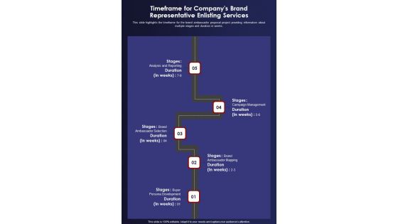 Timeframe For Companys Brand Representative Enlisting Services One Pager Sample Example Document Timeframe For Companys Brand Representative Enlisting Services One Pager Sample Example Document