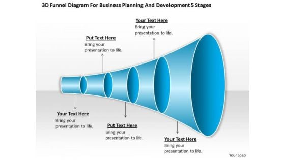 Timeline 3d Funnel Diagram For Business Planning And Development 5 Stages