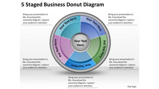 Timeline Ppt Template 5 Staged Business Donut Diagram