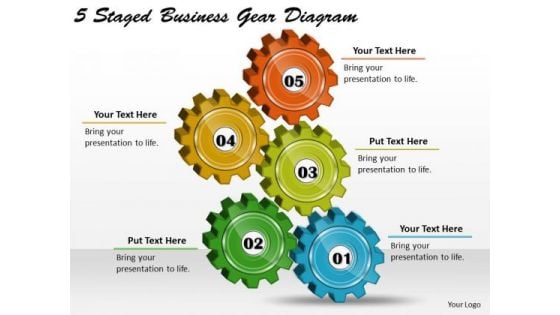 Timeline Ppt Template 5 Staged Business Gear Diagram