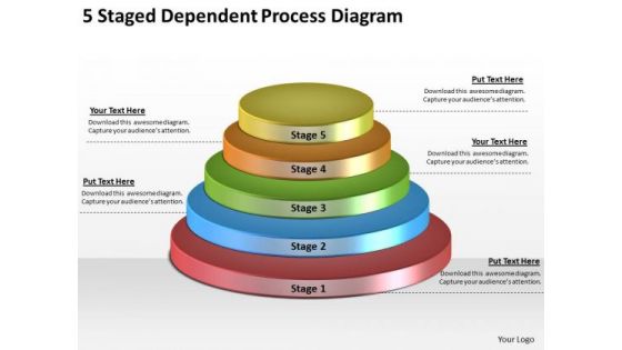 Timeline Ppt Template 5 Staged Dependent Process Diagram