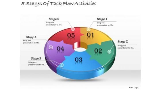 Timeline Ppt Template 5 Stages Of Task Flow Activities