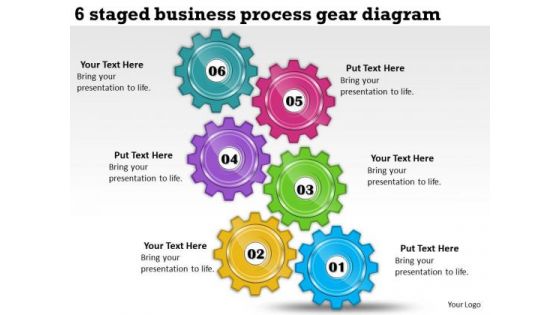 Timeline Ppt Template 6 Staged Business Process Gear Diagram