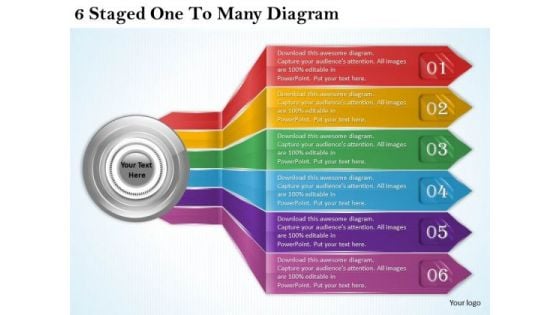 Timeline Ppt Template 6 Staged One To Many Diagram