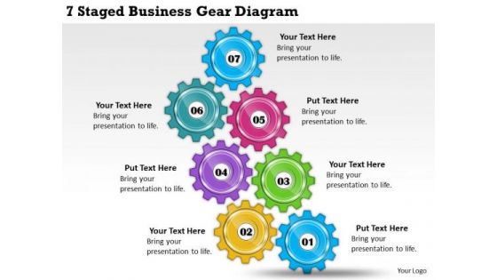 Timeline Ppt Template 7 Staged Business Gear Diagram