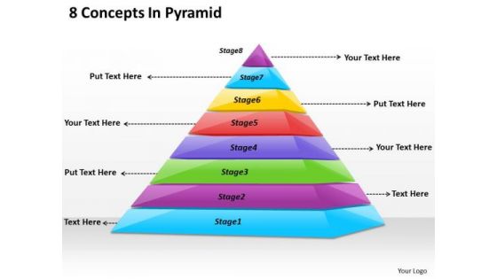 Timeline Ppt Template 8 Concepts In Pyramid