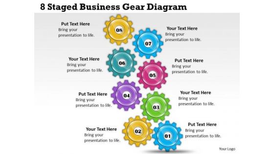 Timeline Ppt Template 8 Staged Business Gear Diagram