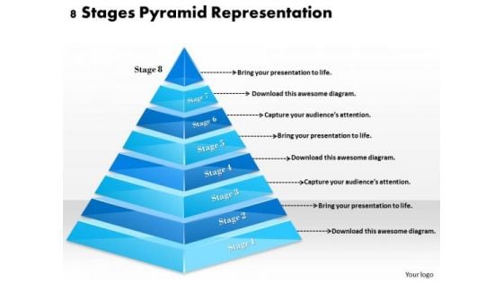 Timeline Ppt Template 8 Stages Pyramid Representation