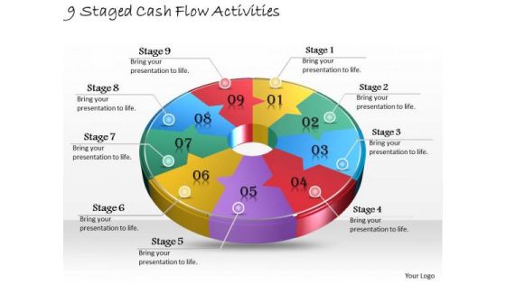 Timeline Ppt Template 9 Staged Cash Flow Activities