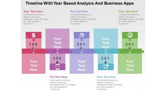 Timeline With Year Based Analysis And Business Apps PowerPoint Template