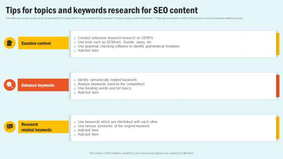 Tips For Topics And Keywords Enhancing Website Performance With Search Engine Content Graphics Pdf