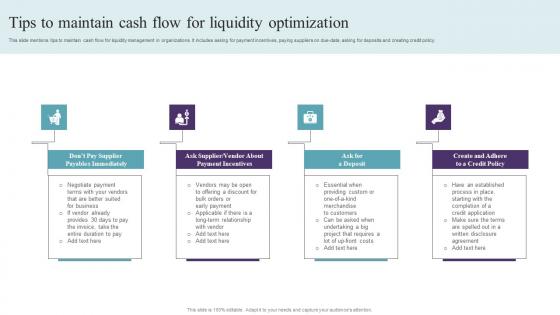 Tips To Maintain Cash Flow For Liquidity Optimization Template Pdf