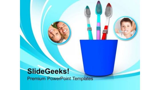 Tooth Brushes In Blue Holder PowerPoint Templates Ppt Backgrounds For Slides 0213