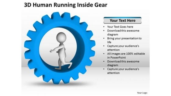 Top Business People 3d Human Running Inside Gear PowerPoint Slides