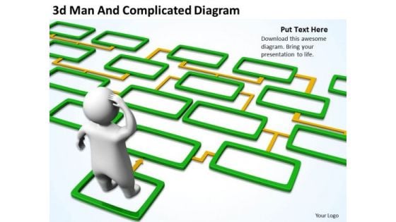 Top Business People 3d Man And Complicated Diagram PowerPoint Slides