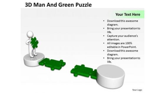 Top Business People 3d Man And Green Puzzle PowerPoint Slides
