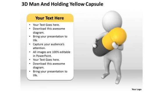 Top Business People 3d Man And Holding Yellow Capsule PowerPoint Templates