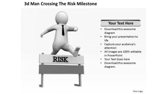 Top Business People 3d Man Crossing The Risk Milestone PowerPoint Templates