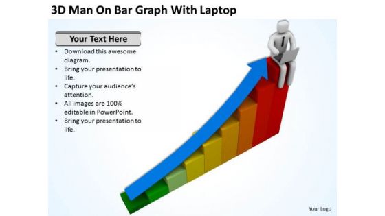 Top Business People 3d Man On Bar Graph With Laptop PowerPoint Slides