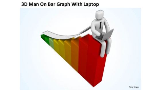 Top Business People 3d Man On Bar Graph With Laptop PowerPoint Slides