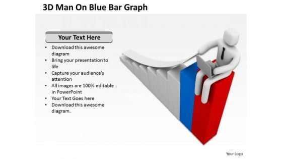 Top Business People 3d Man On Blue Bar Graph PowerPoint Slides