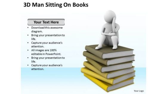 Top Business People 3d Man Sitting On Books PowerPoint Templates