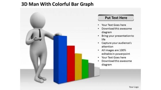 Top Business People 3d Man With Colorful Bar Graph PowerPoint Templates