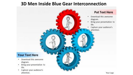 Top Business People 3d Men Inside Blue Gear Interconnection PowerPoint Templates