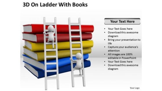 Top Business People 3d On Ladder With Books PowerPoint Templates